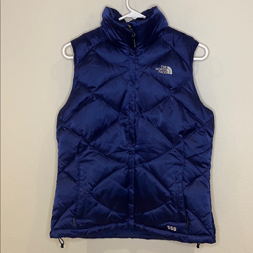 The North Face 550 Down‎ Quilted Puffer Vest Woman’s Size M Blue Satin